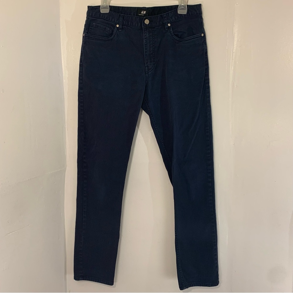 👖 H&M MENS SLIM FIT NAVY BLUE MENS SOLID COLOR DARK PANTS 👖